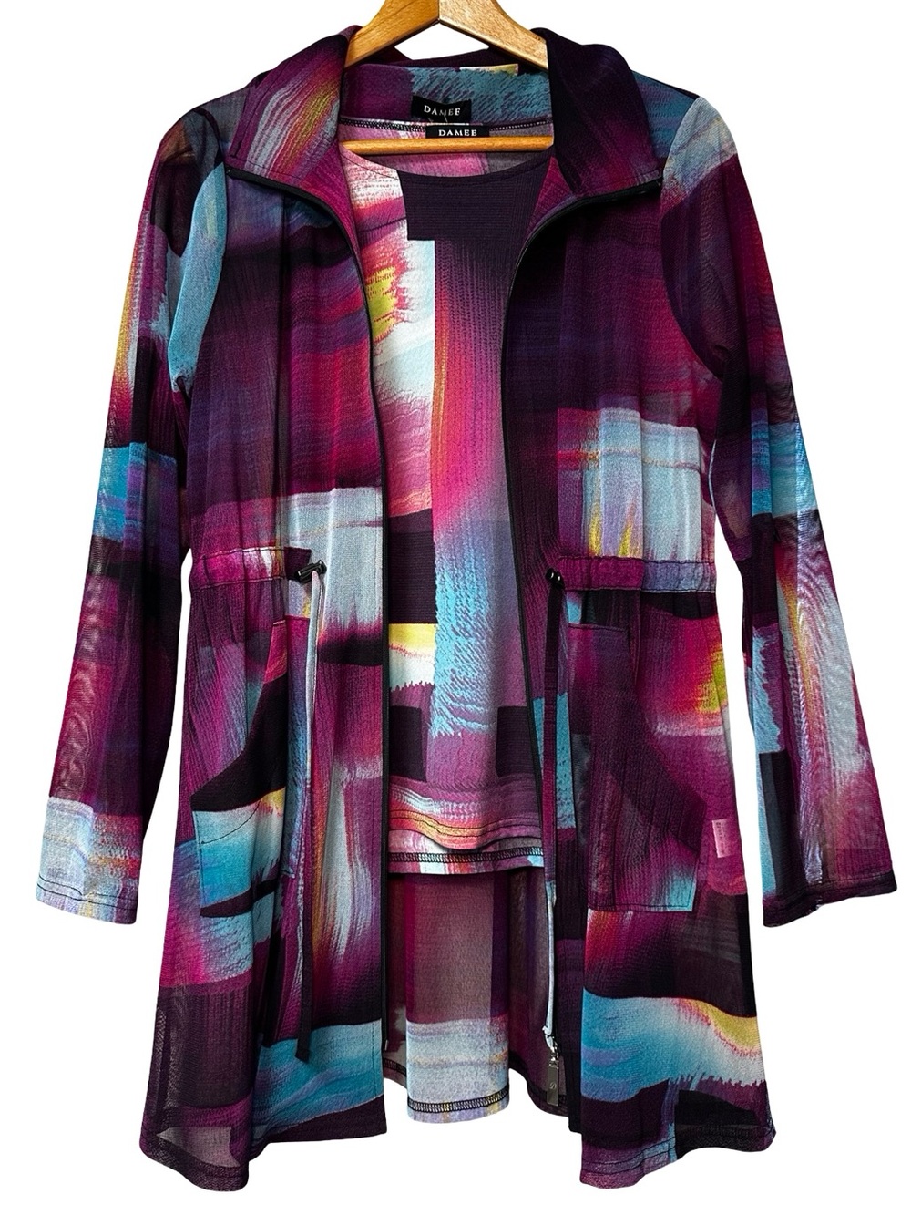 NWT Damee Purple Blue Watercolor Brushstroke Anorak Jacket w/ Tank Top Set Small